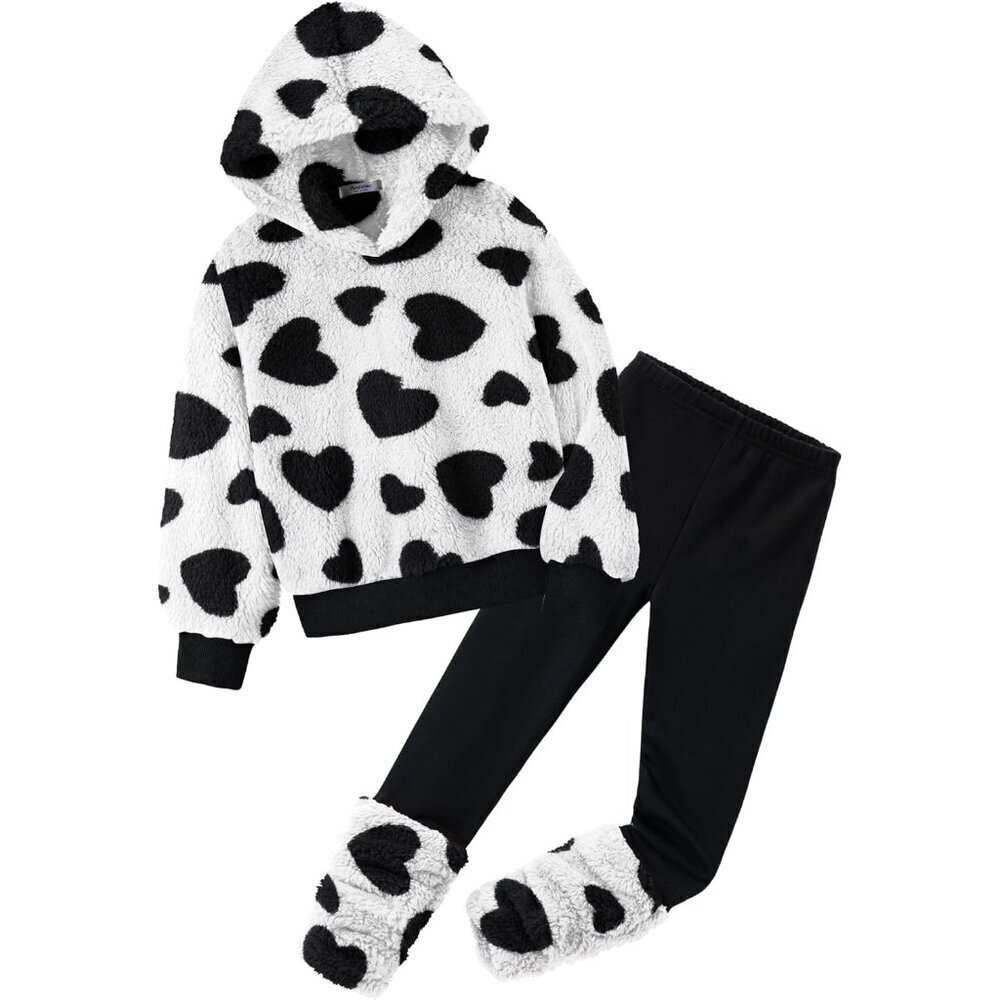 Arshiner Girls 2 Piece Outfits Fuzzy Long Sleeve Hoodie Sweatshirts and Patchwor